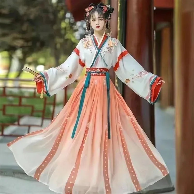 Hanfu المرأة الصينية التقليدية تأثيري الجنية زي سلالة سونغ القديمة Hanfu فستان رقص حجم كبير XL