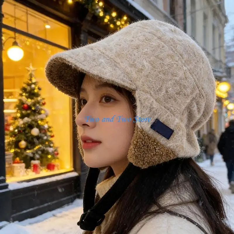 

HX6F Windproof Ear Flap Hat Soft Plush Fabric Windproof Cold Weather Hat Snow Sports Warm Hat For Outdoor Adventures