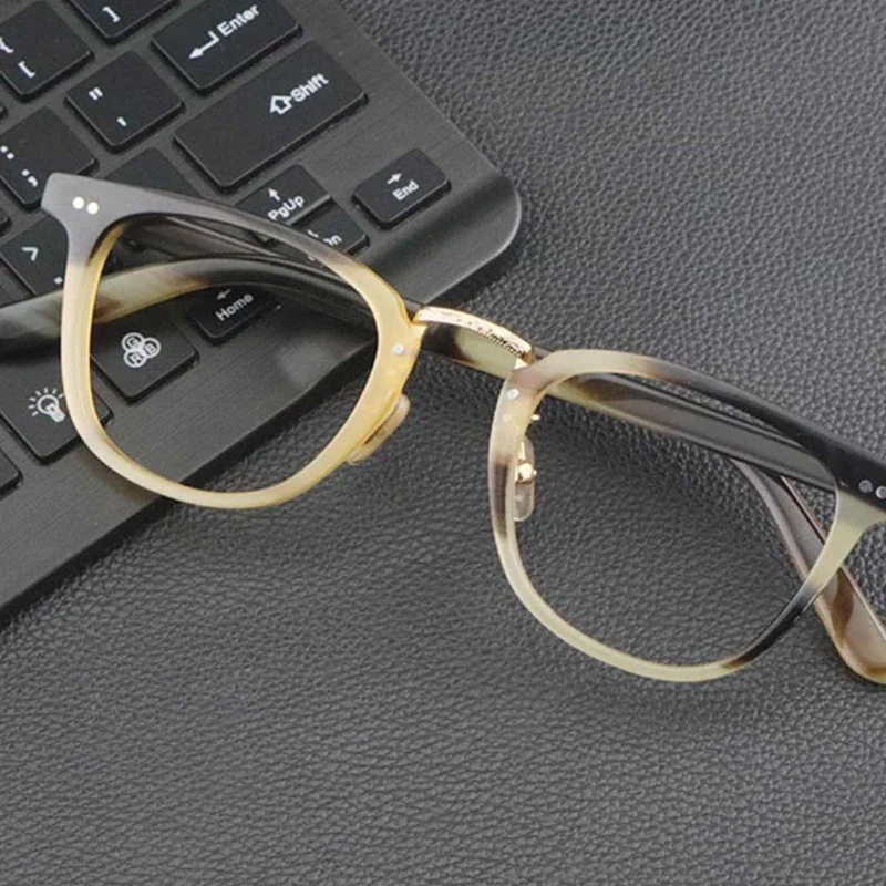 Japanese Engraved Retro Men Natural Buffalo Horn Frame Ladies Fashion Myopia Prescription Optical Glasses for Presbyopia