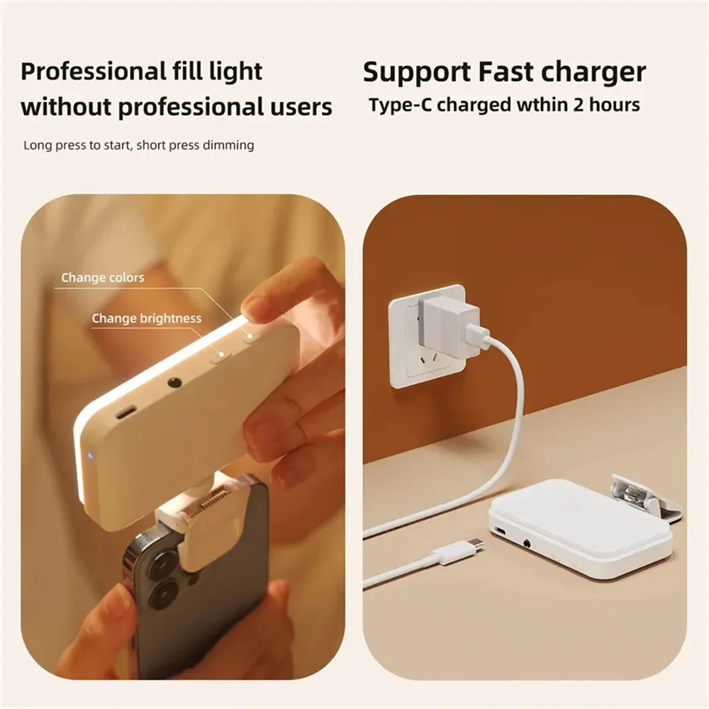 ملء مصباح LED ضوء السيلفي 1000Mah قابلة للشحن كليب على مؤتمر الفيديو الضوئي 3 طرق الضوء للهاتف الخليوي اللوحي المحمول