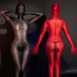 Sexy öl glänzende Ganzkörper Zentai Bodysuit für Frauen sm enge Cat suits Overalls erotische Dessous Sex Porno Rollenspiel Kostüme