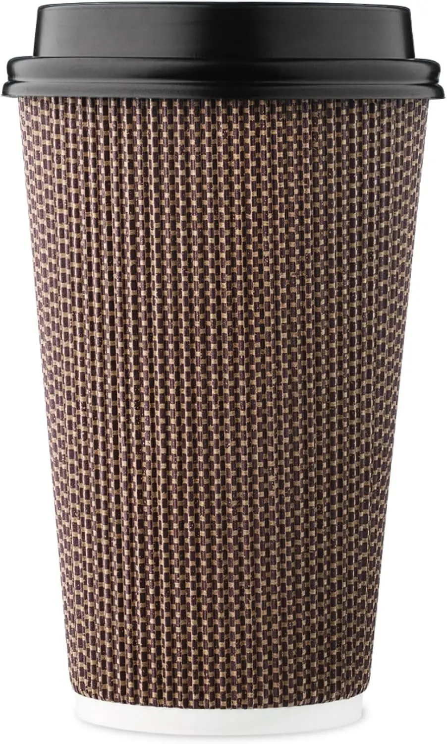 

[85 SET]Harvest Pack 16 oz Disposable Coffee Cups, Insulated Ripple Double-Walled Paper Cups with Lids, Brown Geometric,