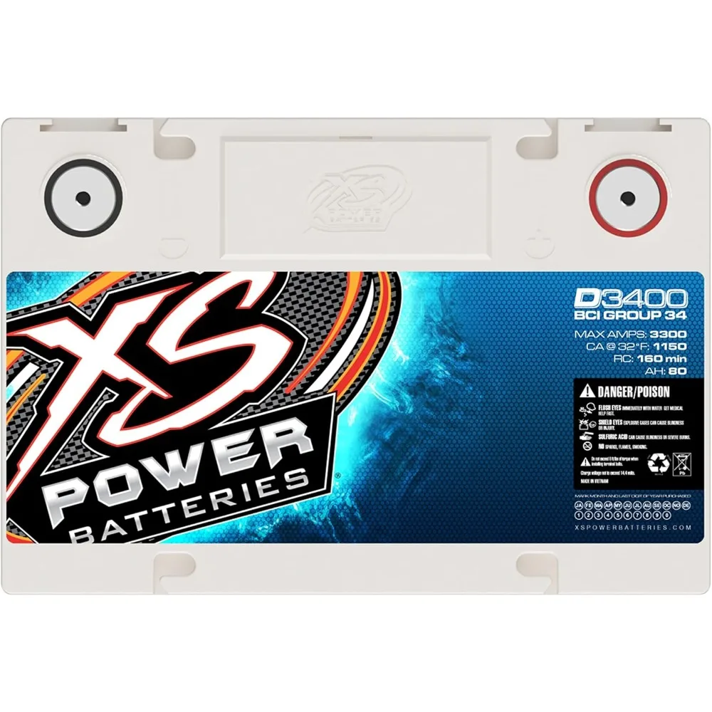 D3400 3300 Amp AGM-batterij met M6-terminalhardware - 12 volt 80 Ah 1150CA Deep Cycle AGM Powercell voor lier
