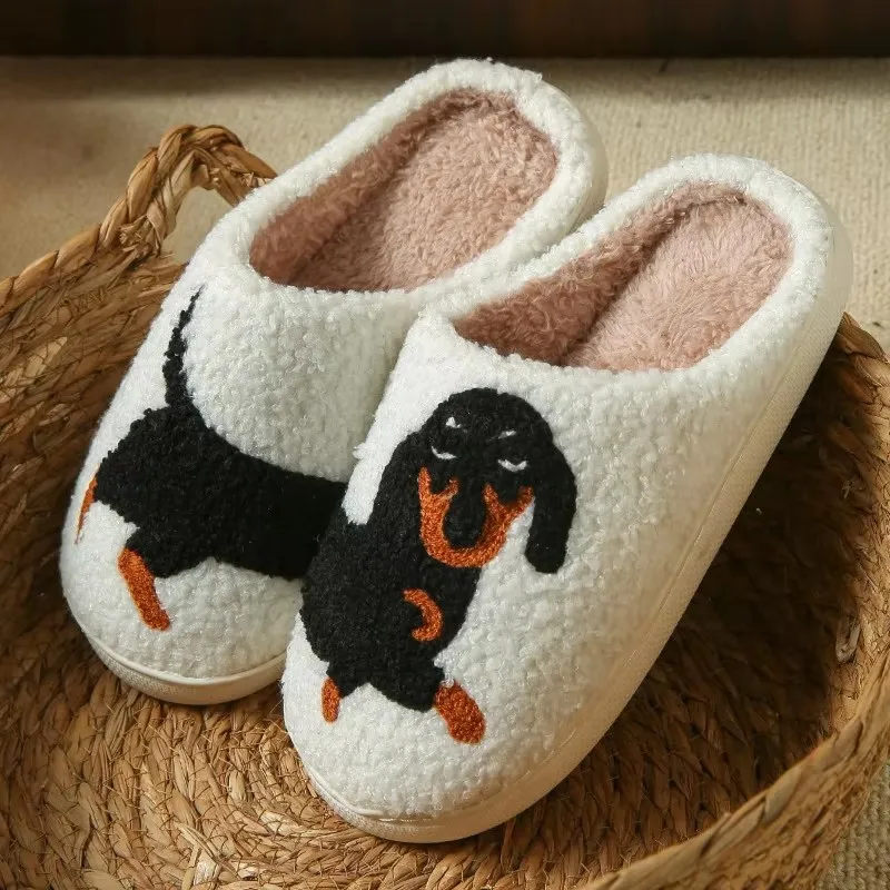 

Cartoon Cute and Interesting Dachshund Dog Women Slippers Indoor Warm Comfort Lightweight Bedroom Winter Concise Cotton Shoes
