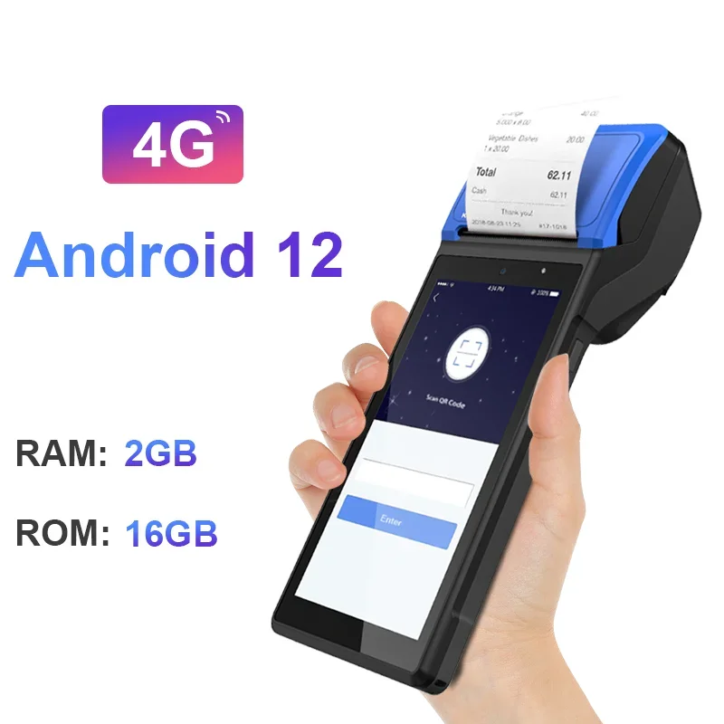 Original brand newKING·TOP 2GB+16GB Handheld Rfi·d Reader 58mm Built-in Thermal Printer For Warehouse  Mobile PC 5G WIFI Scanner