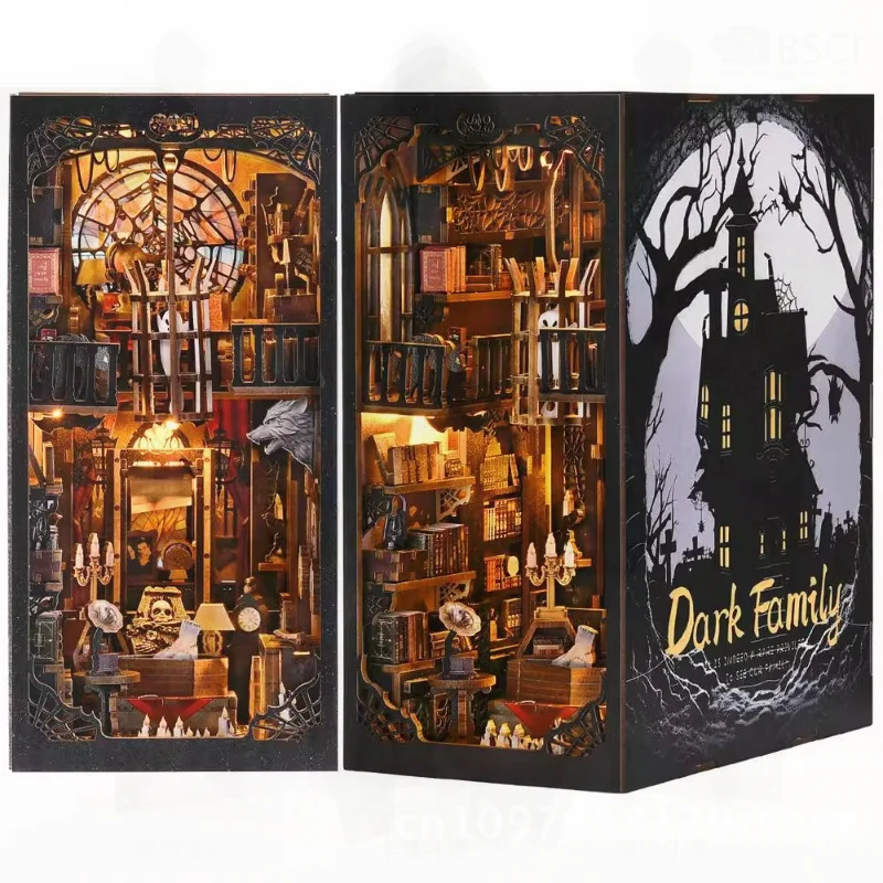 DIY المقصورة بناء لعبة المكعبات الظلام الأسرة ماجيك Bookend نموذج منزل الخشب الحرفية كيت للأعمار 14 + هدية عيد الهالوين #3