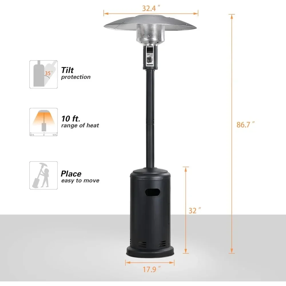 Patio Heater Outdoors Gas Patio Heaters Tall Standing Patio Heater Commercial Outdoor Heater, Black