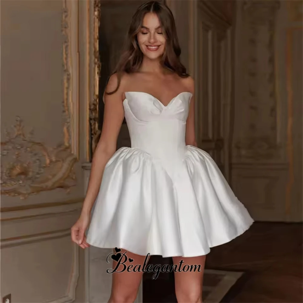 

Bealegantom Sweet Short Wedding Dresses Sweetheart Neck Mini Length Lacing Up Back Bridal Gown Vestidos De Novia Customized