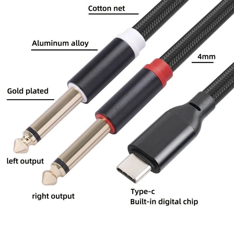 Type C to 6.35mm Cable Durability Build and AntiOxidation USB C to 6.35mm 1/4inch TRS Cable for Speaker Amplifiers F19E