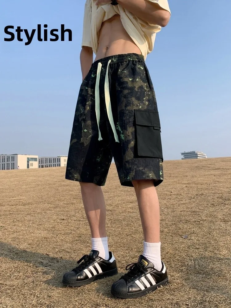 American Style Ice Silk Drawstring Workwear Shorts Men Summer New Small Design Casual Loose Match Five-Quarter Middle Pants