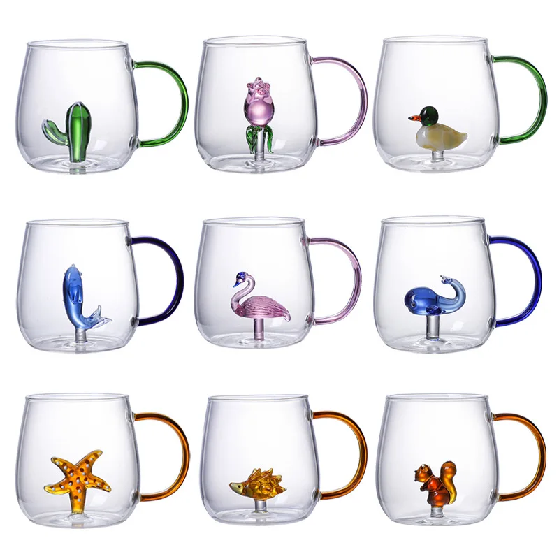 3D Animal Glass Coffee Mug, Heat Resistant Figurine, Drinking Water Cup, Cute Squirrel Cactus Novelty, Christmas Gift for Women