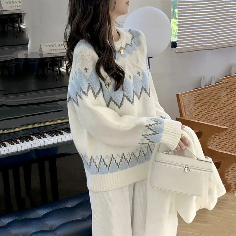 

Новый пуловер в стиле ретро, женский осенне-зимний модный свободный вязаный свитер с джокером, женский утепленный теплый свитер, женские топы