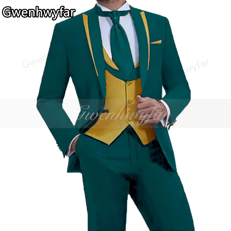 

Gwenhwyar 2025 Новая горячая распродажа, модный дизайн, мужское повседневное деловое тонкое свадебное платье для жениха, комплект из 3 предметов