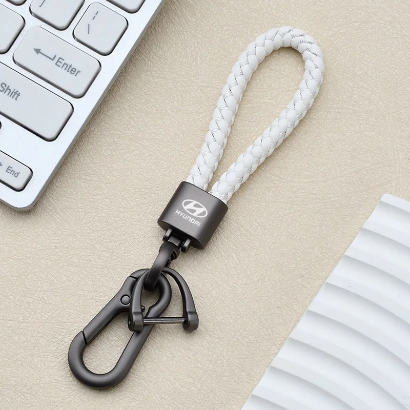 Leather Woven Rope Car Keychain Badge Emblem For Hyundai i10 i20 i30 ix25 ix35 Sonata Tucson Elantra Veloster Kona Santafe Cruz view 4