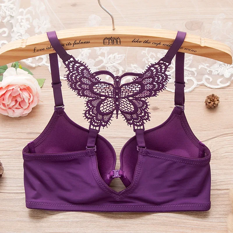 Hikigawa Underwear Women Bra Front Buckle Y-Shape Back Sexy  Bracier De Mujer Push Up Back Lace Bra With Underwire A B Cup