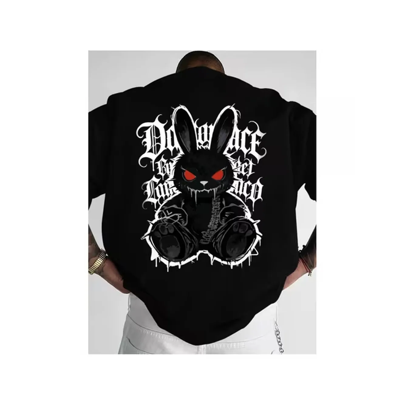Mens Gothic Rabbit Graffiti T Shirt Dark Evil Rabbit With Round Neck Machine Washable Casual Shirt Suitable For Wear Urban Fashion Gothic Style Clothing
