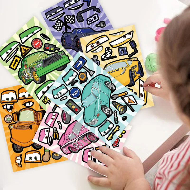 8/16 ورقة ديزني سيارات جعل الوجه لغز ملصق DIY بها بنفسك الهاتف المحمول الأمتعة سكيت الكتابة على الجدران الشارات متعة للطفل هدية #6