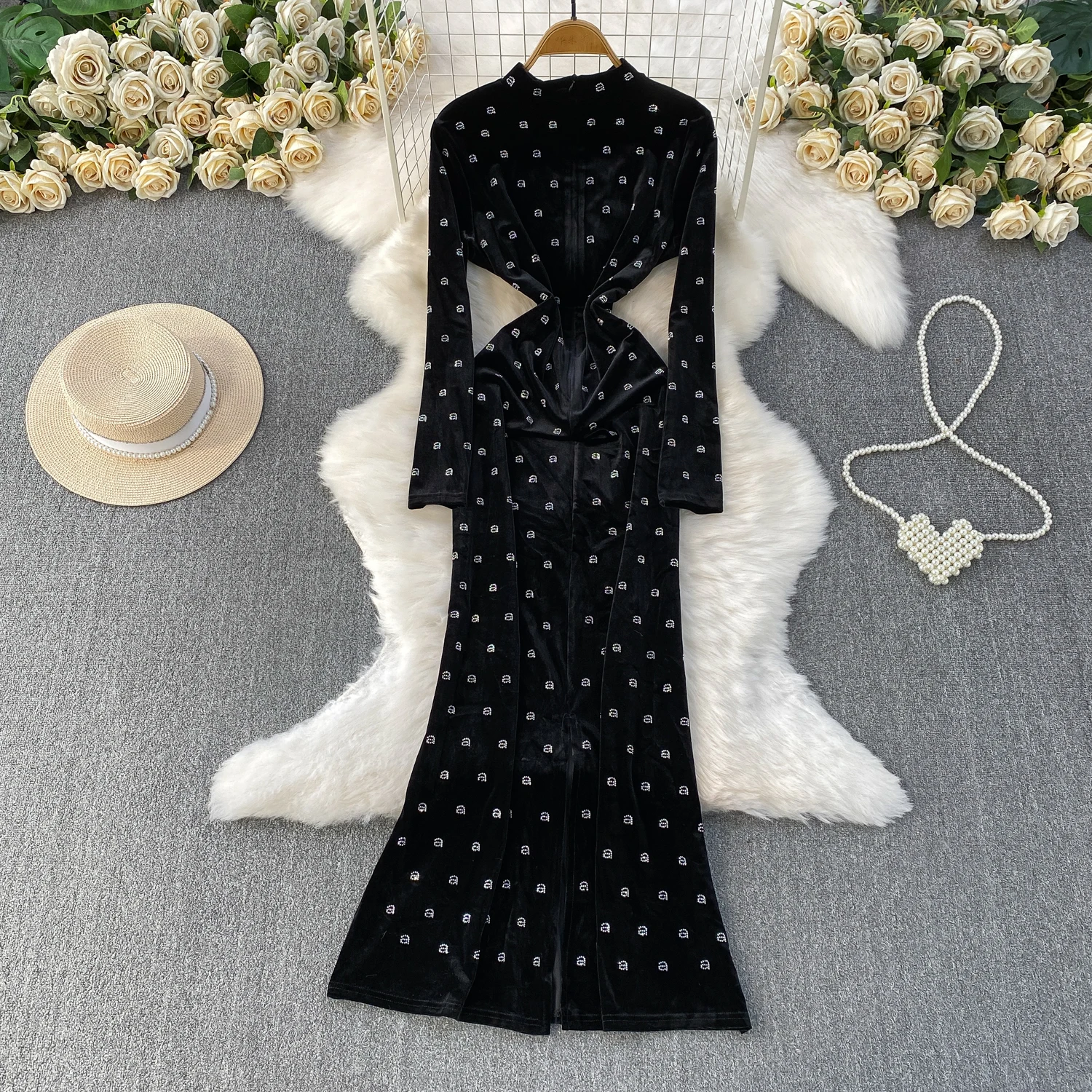 Französisch Chic Vintage Elegante velours brief dünnes kleid Mode Herbst Vestidos Frauen zeremonie kleider