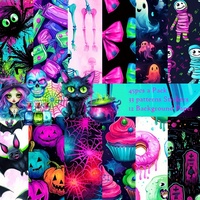 JAIIMAN 45pcs Background Paper and Sticker set Neon Halloween with Skull,Bat Patterns for Party Flag DIY,Bottle,Junk Journal,