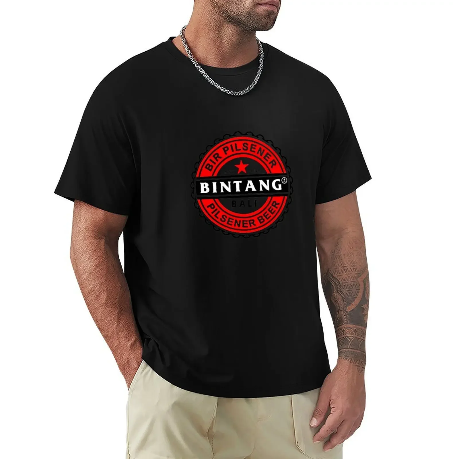 Kawaii Clothes Customs Vintage Tops Heavyweight T Shirts for Men Bintang Bali Beer Balinese Souvenir T-Shirt Oversized Graphic