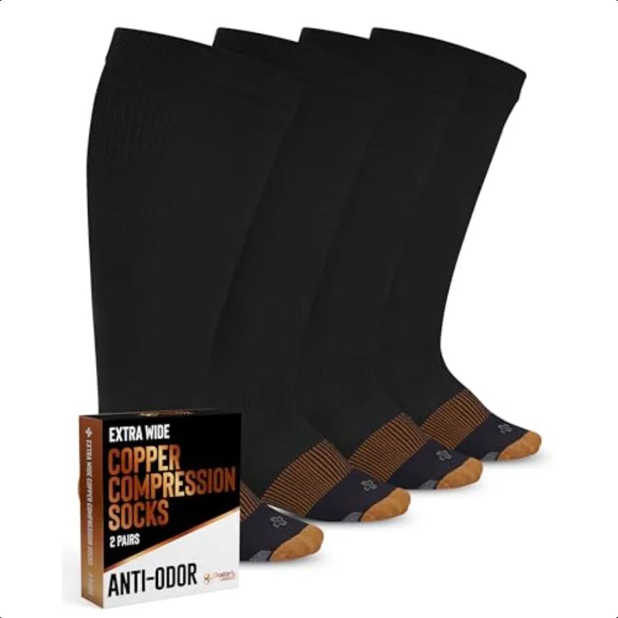 

Copper Plus Size Comprion Socks Wide Calf 2 Pairs 2030mmHg Extra Wide Calf Comprion Socks Women Copper Socks for Swelling Varic
