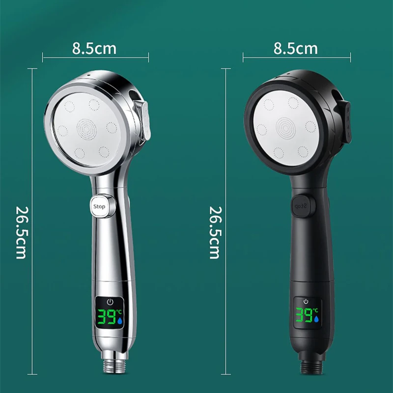 High Pressure Handheld Bathroom Shower Head with LED Digital Temperature Display Adjustable Sprayer Water Saving Showerhead