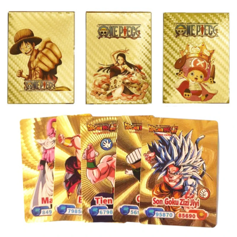 50PCS Dragon Ball Anime Cards ONE PIECE English Non-repetition Table Game Deck Box Luffy Gold Playing Cards Sun Wukong Kids Toys