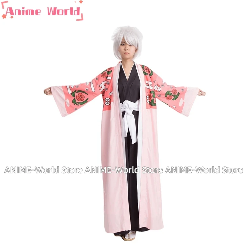 《Custom size》CosplayCaptain Kyouraku Shunsui Cloak Unisex Pink Cape Shinigami Kimono Kurosaki Ichigo Black Top Pants