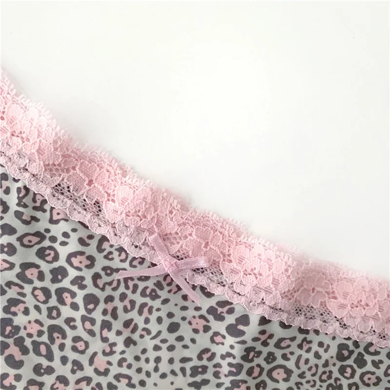 Fashion Women\'s Briefs Sexy Lace Panties Silk Low-rise Leopard Print for Girl Cotton Crotch Comfortable Lingerie