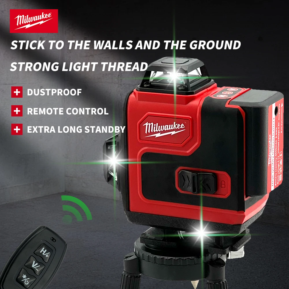 Milwaukee 16 lines Laser Level Green Light Horizontal Vertical Cross Laser Level Construction Tool Rechargeable Battery Tools