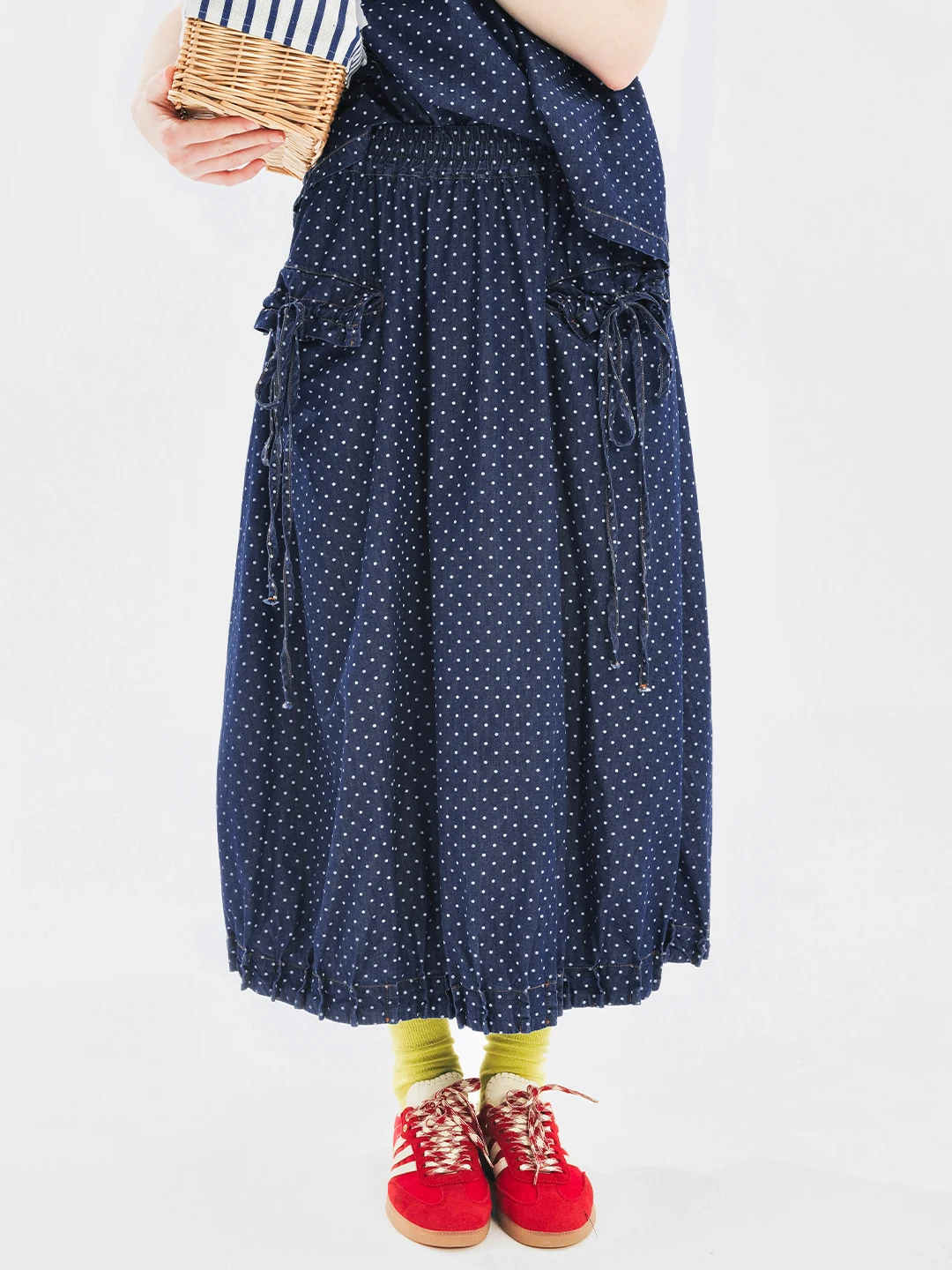 IMAKOKONI original design elastic waist strap polka dot blue skirt for women 244734