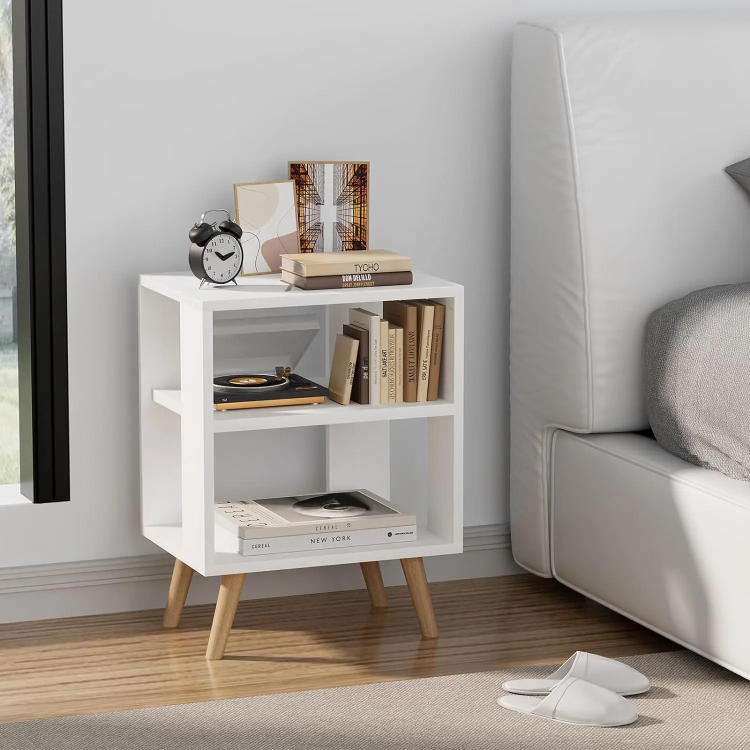 Table de chevet en bois avec égouts de proximité, table de chevet esthétique, chambre à coucher, blanc, moderne, siècle