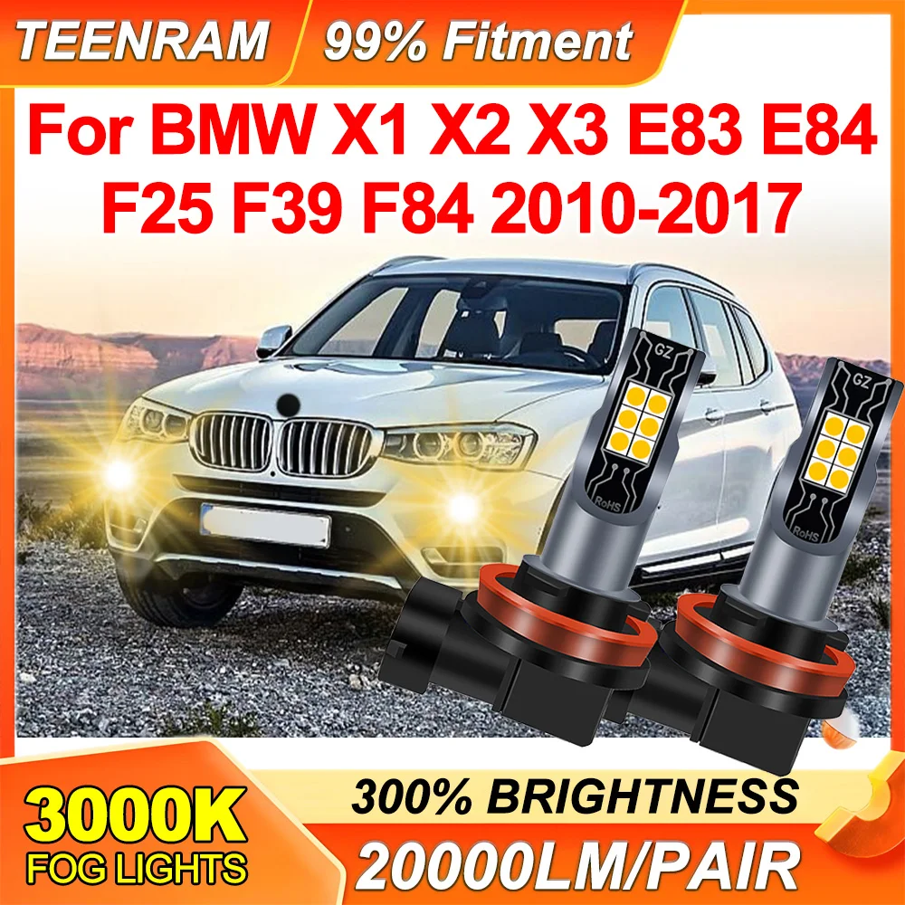 20000LM Fog Lamps 3000K Yellow H8 H11 LED Fog Lights Accessories Canbus No Error For BMW X1 X2 X3 E83 E84 F25 F39 F84 2010-2017