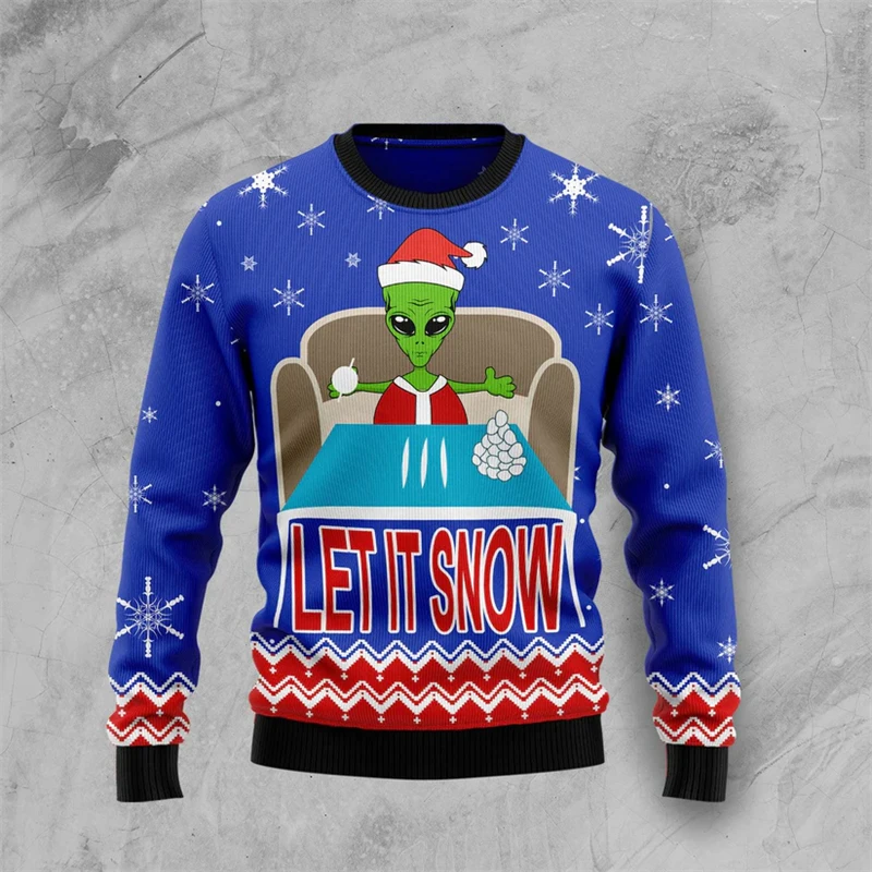 Funny Alien Graphic Ugly Christmas Sweater For Men Fashion Streetwear 3D Printed Xmas Sweatshirts Cool Oversized Pullovers Tops