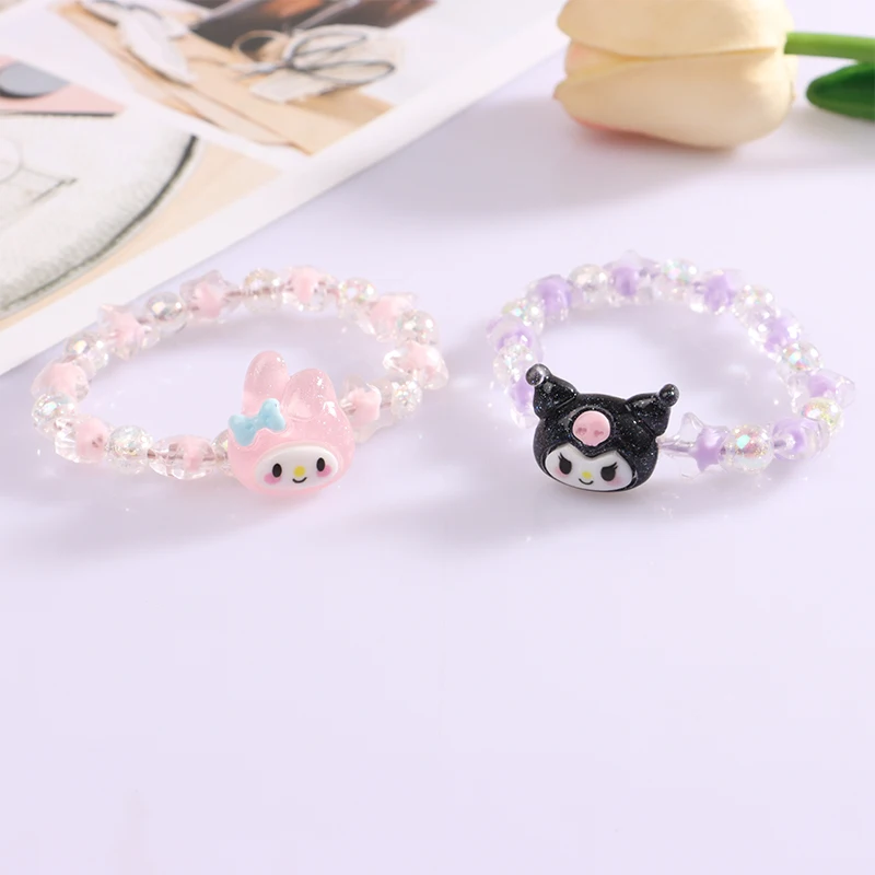 1Pc Anime Sanrio Crystal Bracelet Kuromi My Melody Cinnamoroll Cartoon Couple Bracelet Leather Band Toys For Girl Birthday Gift