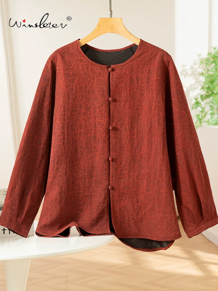 

Winsleter — женское элегантное пальто из 100% натурального шелка с водяной марлей, с круглым вырезом Craquelure, свободное пальто в стиле ретро, осенняя новинка 2025 C5O626CC