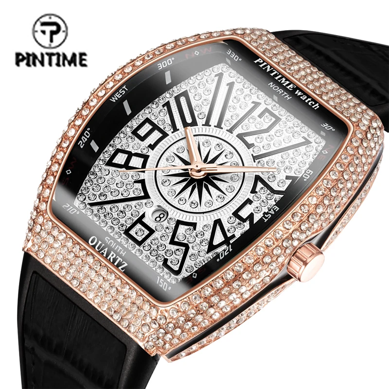 Luxury  Diamond Iced Out Quartz Wristwatch Hot Sale  Blue Silicone Band Party Casual Dress Watches Popular Item 12 Colors