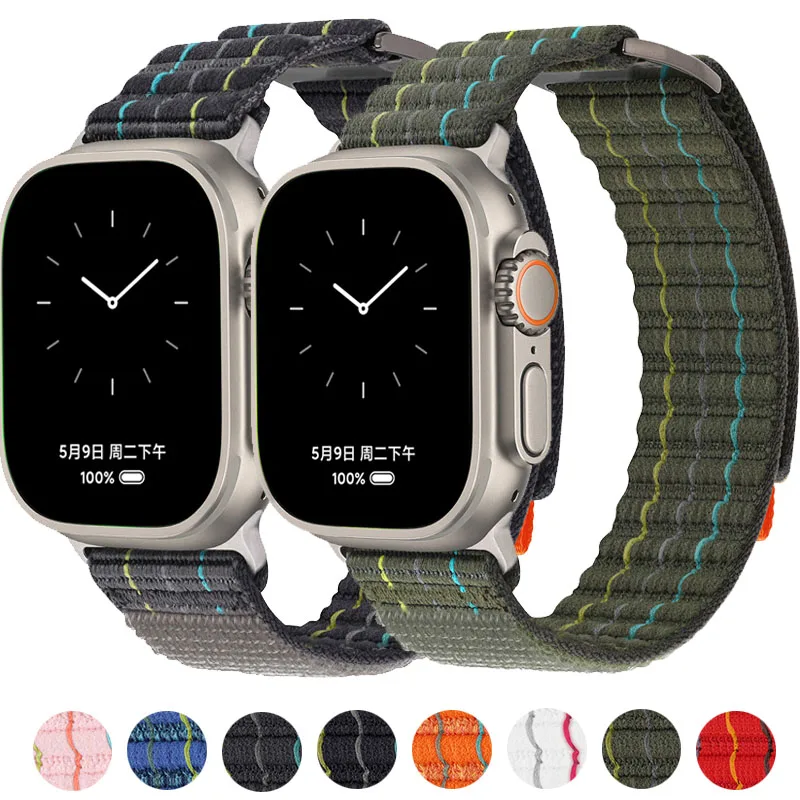 حزام جديلة نايلون لساعة أبل ، سوار رياضي خارجي ، حلقة ، iWatch S10 ، 9 ، 8 ، SE ، 7 ، 6 ، 5 ، 4 ، 10 Ultra ، 49 ، 46 ، 45 ، 44 ، 42 ، 41 ، 40 ، 38 ، جديد