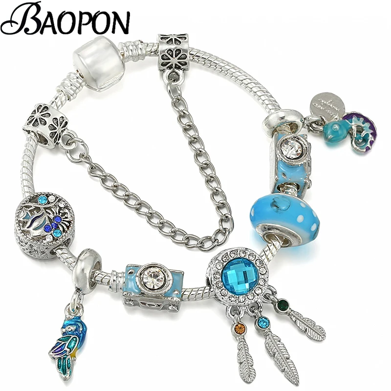 Silver Plated Theme Chameleon Beads Pendant Charm Bracelet For Women With Snake Chain Brand Bracelets Jewelry Gift Dropshipping