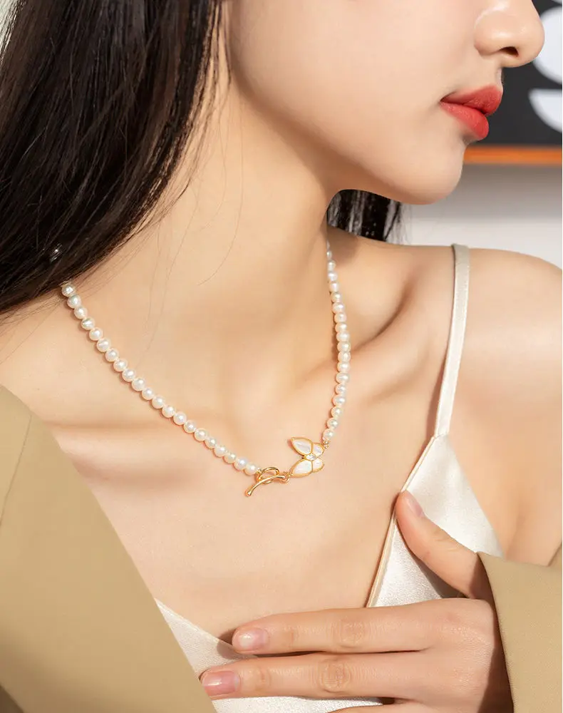 18 بوصة/45 سنتيمتر نوعية ممتازة حقيقية لطيفة 6-7 مللي متر جنوب البحر الأبيض اللؤلؤ قلادة لذيذ فراشة المشبك مناسبة لأي مناسبة #2