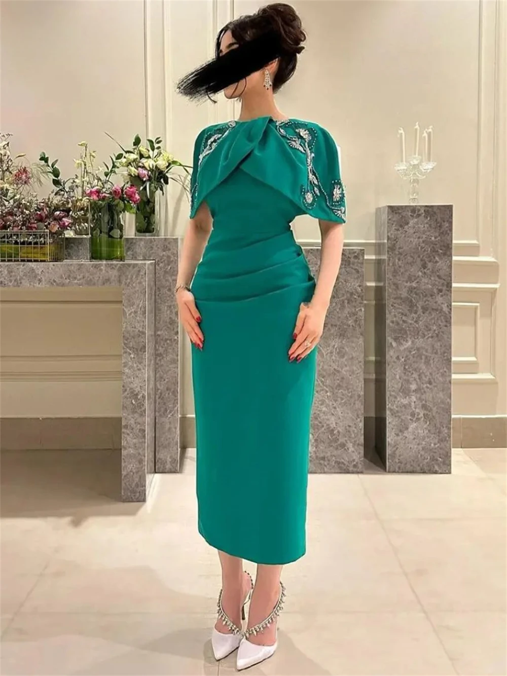 Abiti da sera verde o-collo nuova festa per le donne 2023 a-line ricamo scialle guaina elegante occasione formale Prom Gown 0.