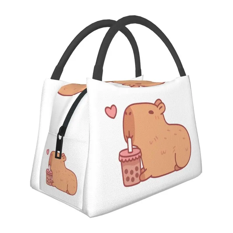 

Cute Capybara Chilling With Bubble Tea Insulated Lunch Bags Women Resuable Cooler Thermal Food Lunch Box Outdoor Camping Travel