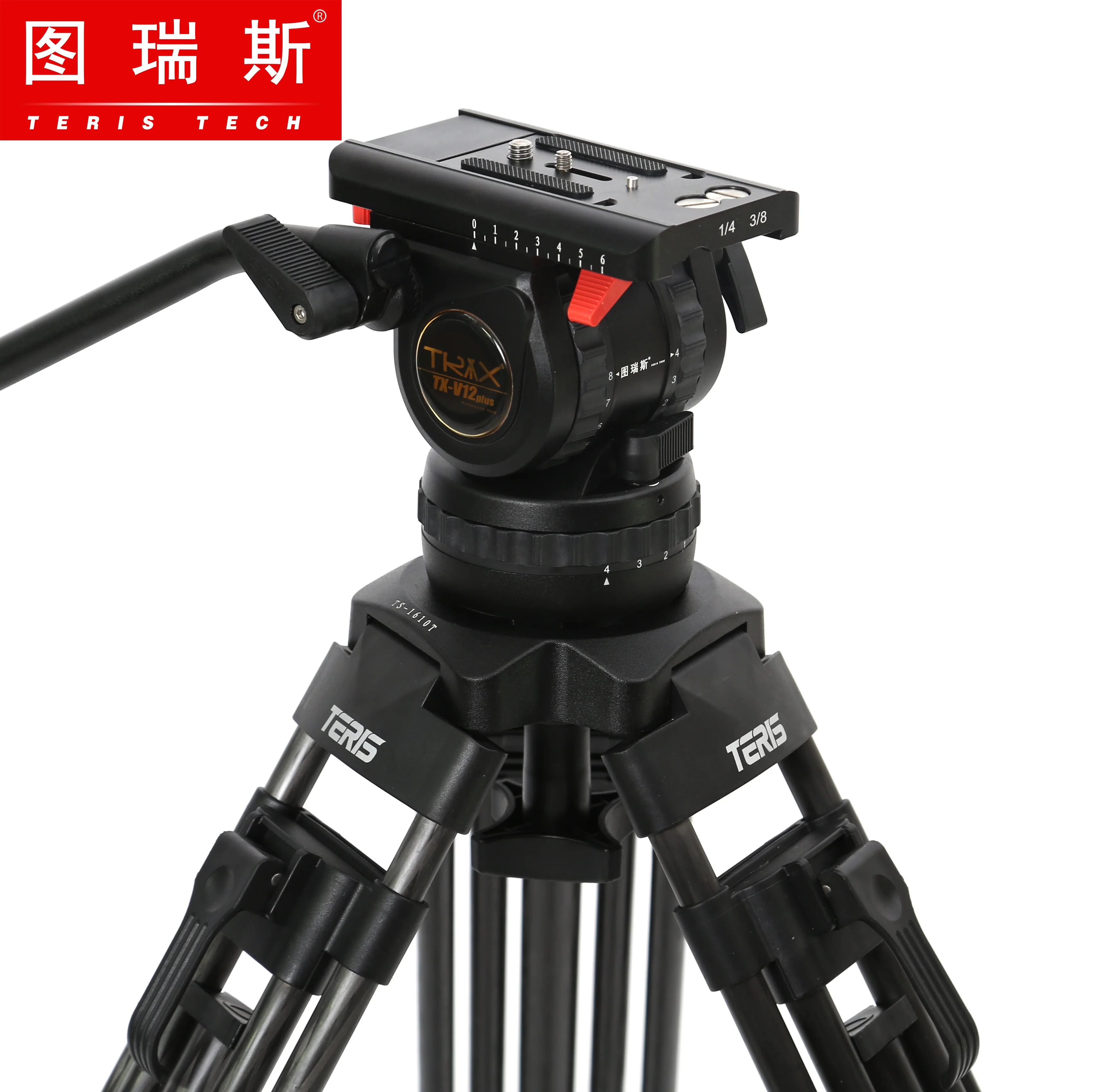 Teris Tx-v12t Plus-q Hydraulic PTZ & One Key Unlocking Carbon Fiber Tripod Set