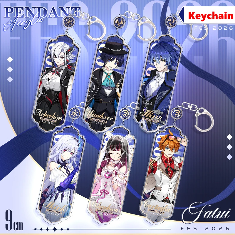 PCS-6 Genshin Impact 2026 FES Diy Accessories Set Columbina Flins Acrylic Stand Wanderer Tartaglia Pendant Badge Card Xmas Gifts