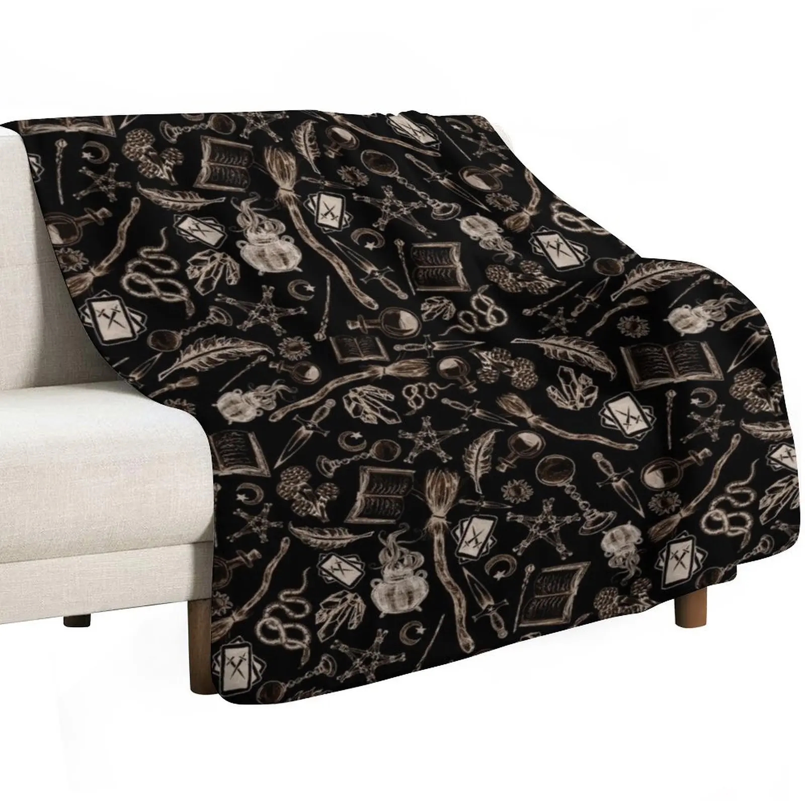 Modern Witches Altar in Black and Gold Throw Blanket Furry Luxury Designer Polar Hairys funny gift Blankets