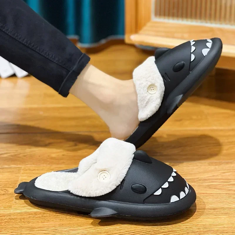 Winter Adults Home Shark Slippers Kids Cute Animal Shoes Woman Man Stuffed Warm Plush Indoor Velvet Soft Cartoon Floor Flip Flop