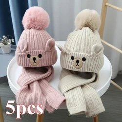 Winter Warm Kids Beanie Scarf Set Cartoon Bear Hat Cap with Earflaps Shawl Crochet Bonnet for Toddler Boy Girl Outdoor Hat Items