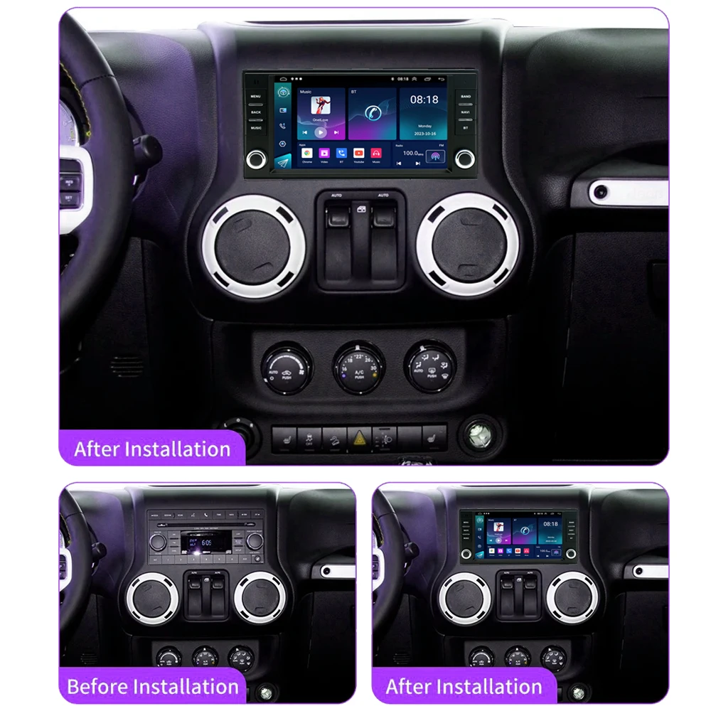 Car Multimedia Player For JEEP Grand Cherokee Liberty Wrangler Chrysler 7 Inch Dual Knobs Android Radio 2-32GB Carplay GPS WiFi