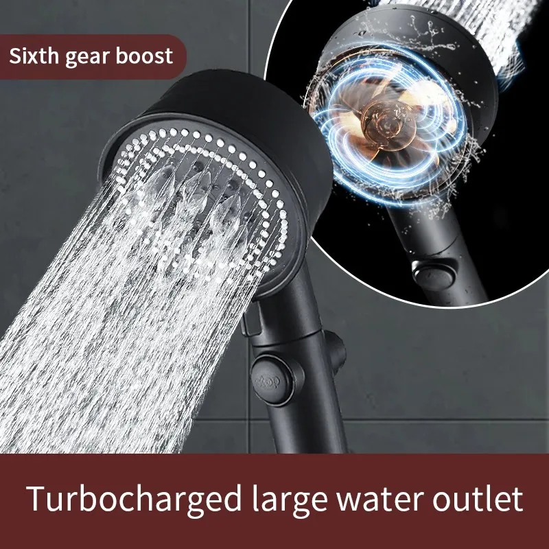 

5 Modes Water Saving Shower Head High Pressure Turbo Shower tool With Small Fan For Bathroom One-key Stop Water Shower Head