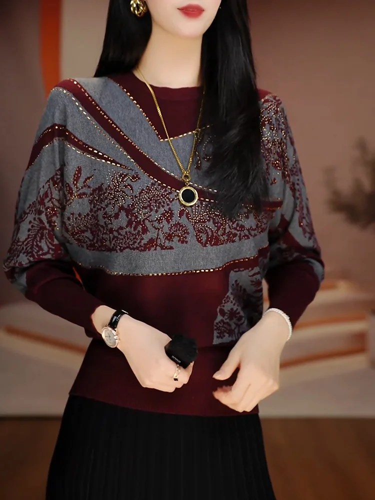 

Printed Long Sve High Collar Women's Knitwear Sweater plus Size Korean Sle Loose Fit Autumn New Arrival